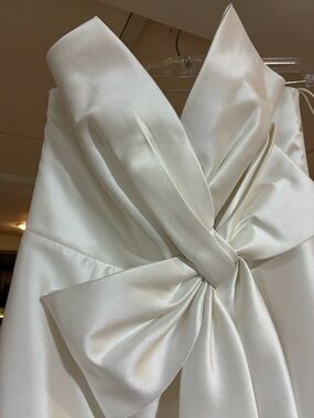 Badgley Mischka White Strapless Satin Dress with Draped Bodice